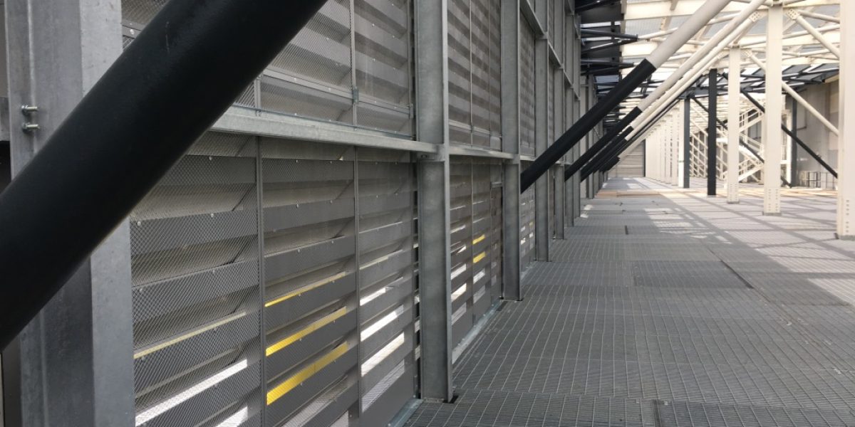 Internal view of Caice Acoustic Louvres and gantry at Here East Data Centre
